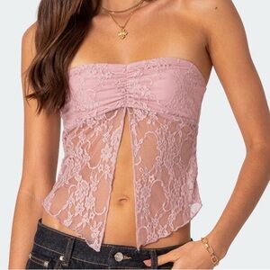 Edikted Twilight Sheer Lace Split Front Top